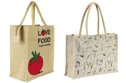 AMEYSON Yoga & Tomato Design Jute Bag with Zip Closure | Tote Lunch Bag | Multipurpose Bag (4)