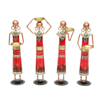 R. K. ARTS and HANDICRAFTS - Metal Wrought Iron Tribal Lady Worker | showpieces Ladies Doll Figurine Statue Decorative Items | Show Pieces for Home Decor Stylish Living Room Tea Light Stand (Multicolor)