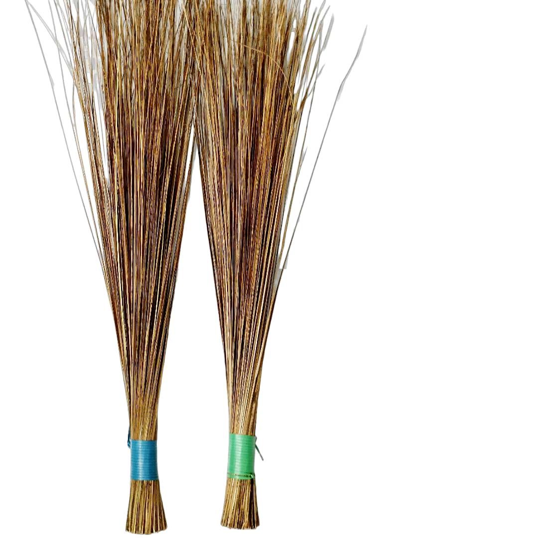 Natural Coconut Leaf Grass Broom Stick (Coconut Jhadu) (Brown, Large) - Pack of 2