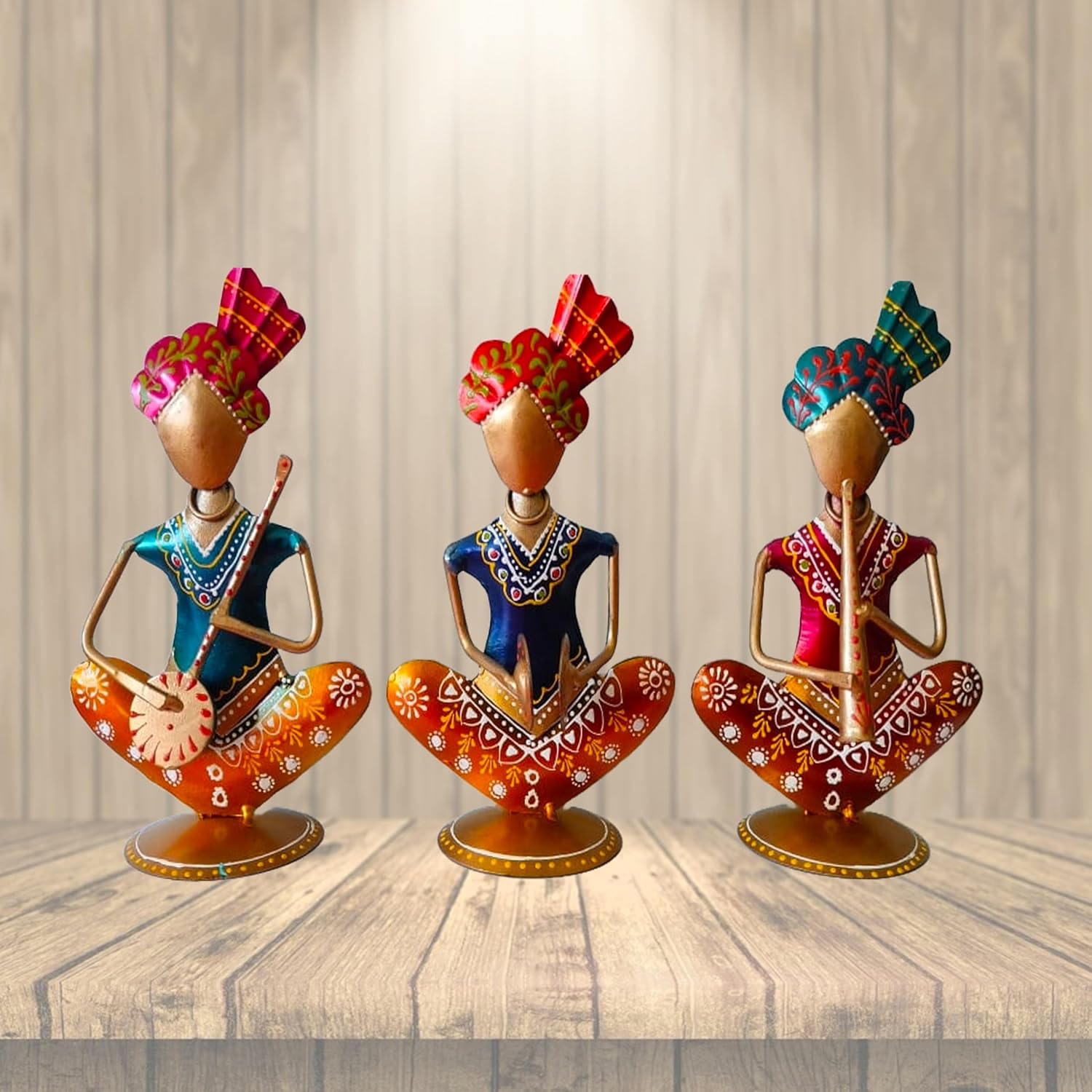 R. K. ARTS and HANDICRAFTS - Home Decore Showpiece Rajasthani Musician Figurine Set, Metal Handicraft Decorative Item for Home, Office, Living Room, Bed Room, Gifting