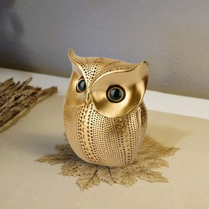 Kishore Art Modern Classy Lucky Owl Resin Art Figure Showpiece (Golden), 1 Piece