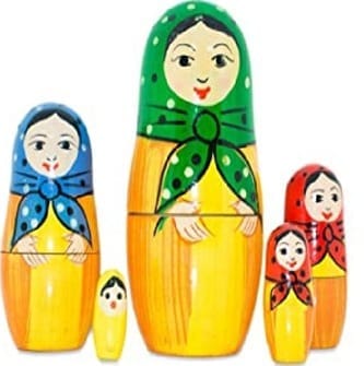  Set of 5 Traditional Russian Hand Painted Nesting Dolls