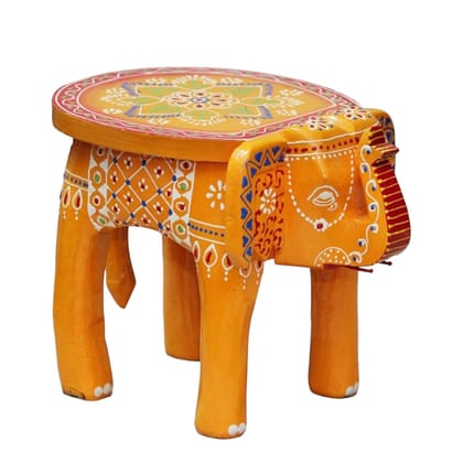 Hitesh Handicrafts - Hand-Crafted and Emboss Colorful Painted Round Wooden Elephant Shape Stool for Home/Office/Living or Bedroom Decor,Decorative Showpiece (8 Inches Height, Yellow)