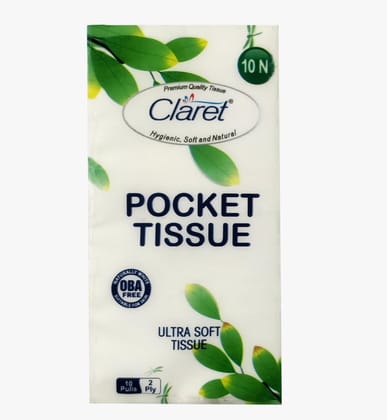 Claret Pocket Ultra Soft Tissues - 2 Ply, 10 Pulls per Pack (10 PCS x 2 Packets) | Easy to Carry, On-the-Go Tissue Paper | Pack of 2