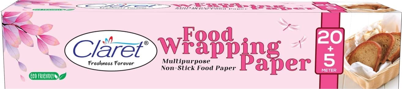 Claret 20+5 Mtr Food Wrapping Parchment & Butter Paper Wrap | For Burger, Sandwich, Rolls, Patties, French Fries & More