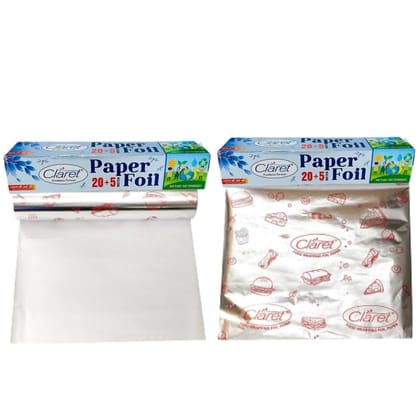 Claret 20+5 Mtr Multipurpose Foil Paper - Food Wrapping, Keeps Food Warm, Fresh & Hygienic | Ideal for Cooking & Storage | Pack of 2