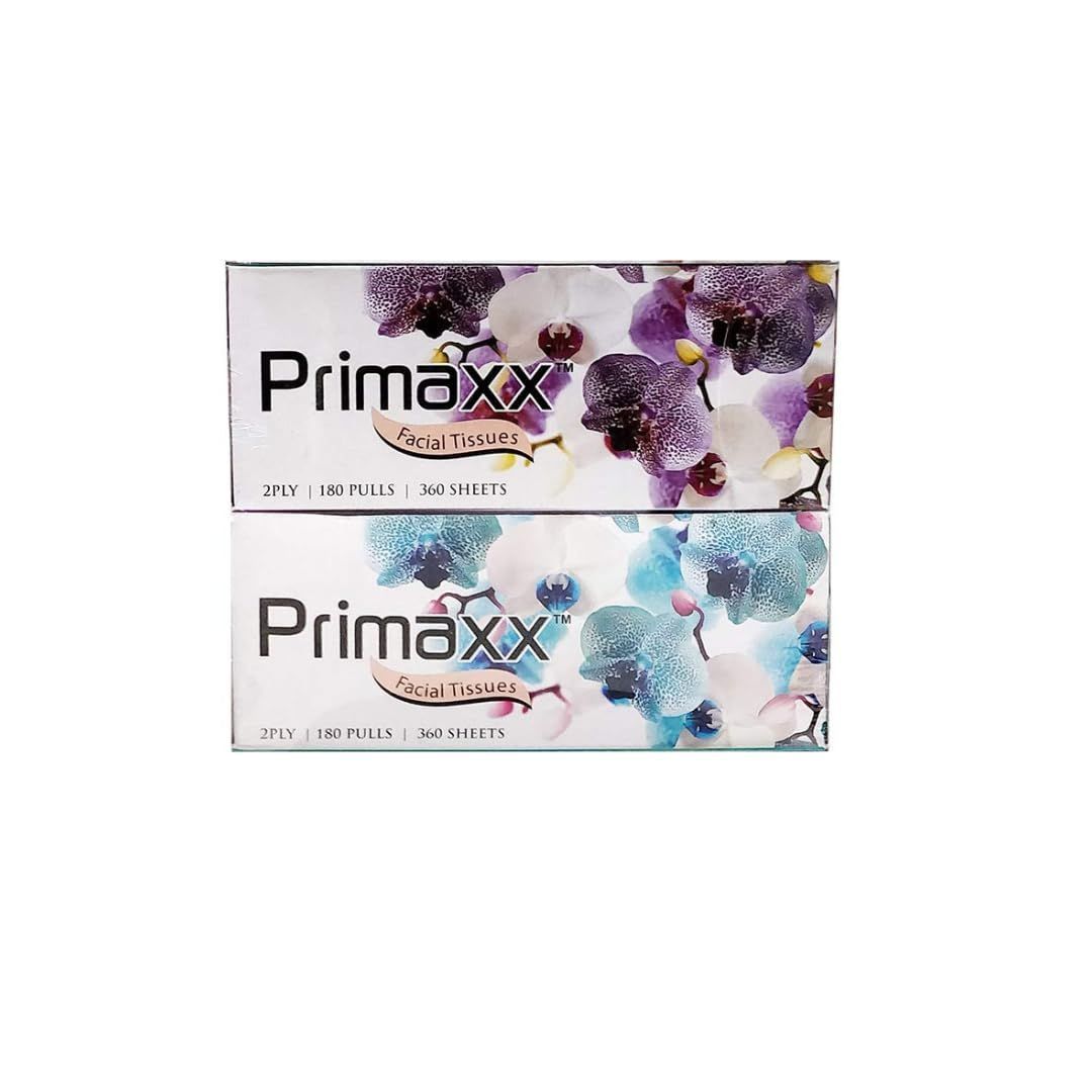 Primaxx 2-Ply Facial Tissue Box - Car Tissue, Pack of 2 (180 Pulls Per Box, 360 Sheets, Total 720 Sheets) for Daily Use