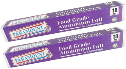 Paramount Aluminium Foil for Food Packing - 18 MTR, Keeps Food Fresh, Hygienic & Safe, Durable for Wrapping & Storing - Pack of 2 Rolls