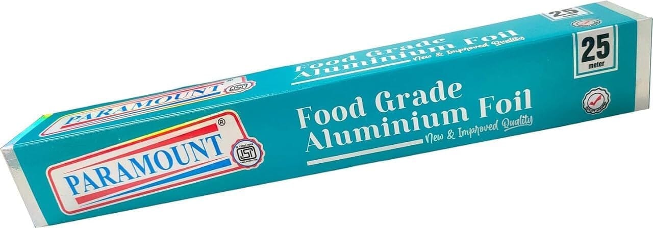 Paramount Aluminium Foil for Food Packing, 25 MTR (Green), ISI Marked, High-Quality Food-Grade Aluminium for Cooking, Wrapping and Storing