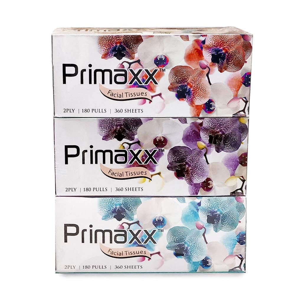 Primaxx 2 Ply Facial Tissue Box Pack of 3 (180 Pulls Per Box, 360 Sheet (1080 sheet) 100% Safe & Hygienic, Highly Absorbent, Skin Freindly