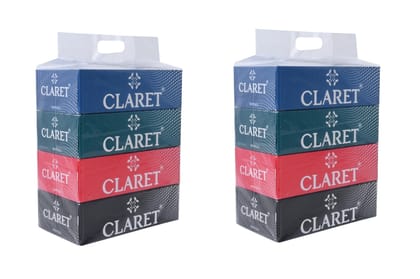 Claret Facial Tissue Box - 100 Pulls Each, 2-Ply, 18 x 20 cm - Soft & Multipurpose for Weddings, Parties, Makeup Removal, and Everyday Use - Dotted Box with New Packaging (Pack of 2)