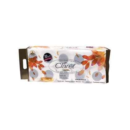 Claret Gold 10 in 1 Toilet paper,10 Rolls in 1 Packet, Super soft, Extra Absorbent, OBA Free Toilet Roll (3 Ply)