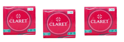 Claret Soft Napkins 27x30 cm,100 Sheets 1-Ply, Highly Absorbent, Super Soft, Ideal for Home, Restaurants, Pantry, Office and Daily Use, Pack of 3 (Pink)