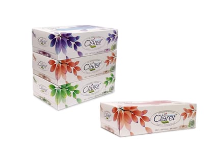 Claret Facial Tissue Box 100 Pulls, 2 Ply, 4 In 1-100 Pulls Face Tissue Soft Makeup Smudges Or Small Spills Napkins for Wedding Party Table Decoration Multipurpose Tissue pack of 1