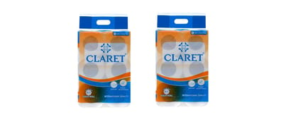 "Claret Soft & Natural 2-Ply Toilet Paper Rolls 10 x10 cm, 200 Pulls (Pack of 2, 6 Rolls Each) | Eco-Friendly, Septic Safe, and Hygienic Toilet Tissue"