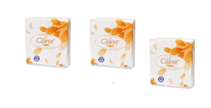 Claret Soft & Natural 33X33Cm Paper Napkins - 3 Ply 50 Pulls (Pack Of 3) Napkin Soft Makeup Smudges Or Small Spills Multipurpose Tissue