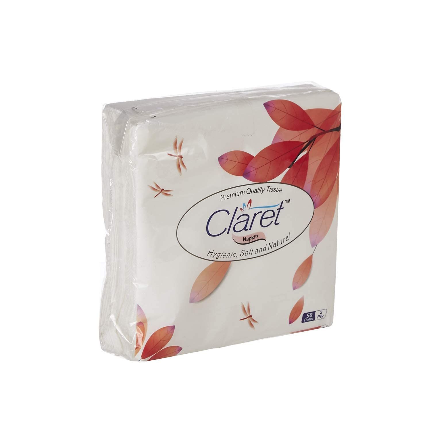 Claret Soft & Natural 40X40Cm Paper Napkins - 2Ply 50 Pulls (Pack Of 3) Napkin Soft Makeup Smudges Or Small Spills Multipurpose Tissue