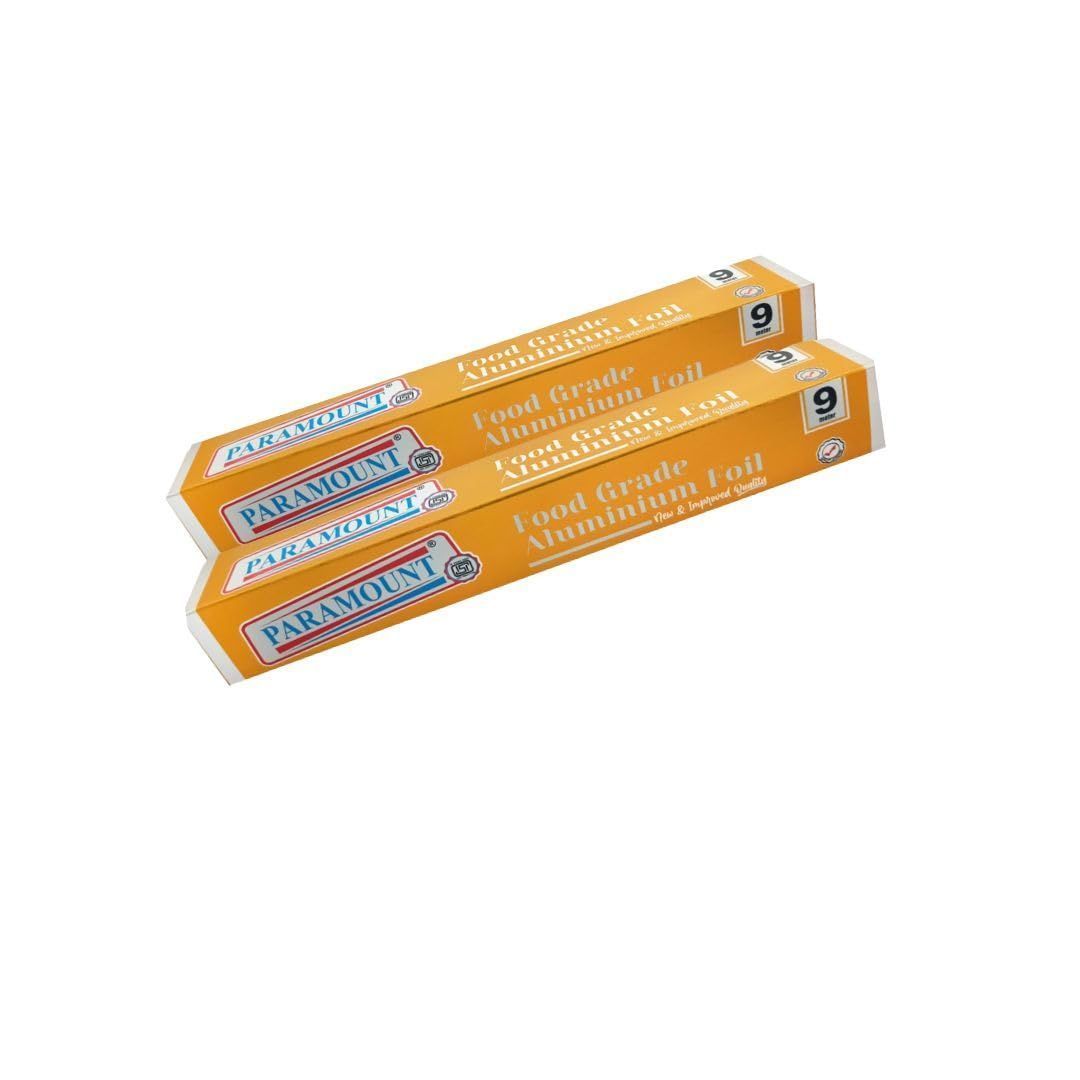 Paramount 9 Mtr Food-Grade ISI Marked Aluminium Foil Roll - Keeps Food Warm, Fresh & Aromatic - Durable & Safe (Pack of 2)