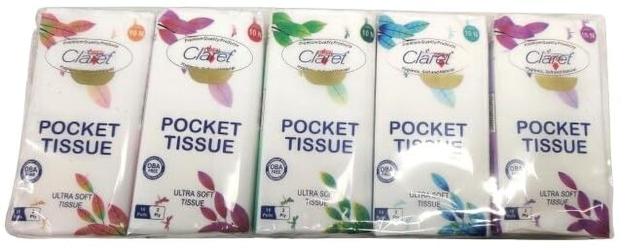 Claret 2-Ply Soft & Hygienic Face Tissues, 10 Pulls per Pack, 10 Packets - Easy to Carry Pocket Hanky for Women, Men, and Kids - Travel-Friendly (Pack of 2)