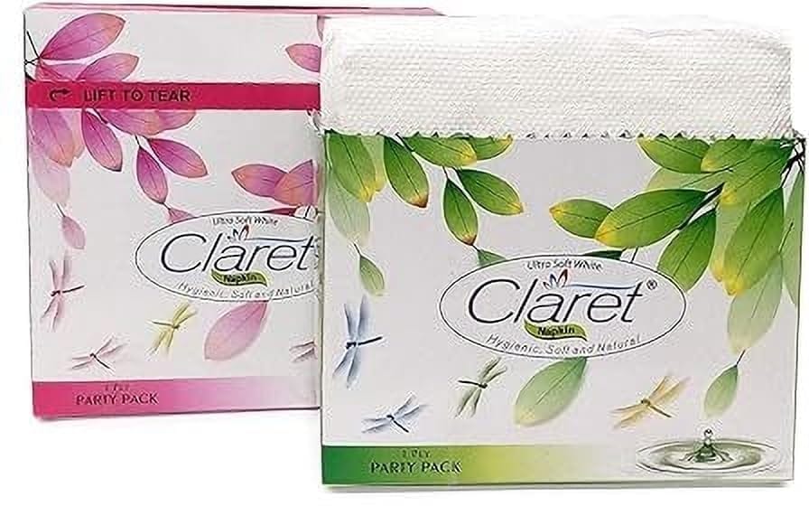 Claret Party Pack Napkin 100 Sheets 1 Ply Soft & Natural Quality 30X30Cm Home, Birthday,Kitchen Use 100 Pulls pk 3