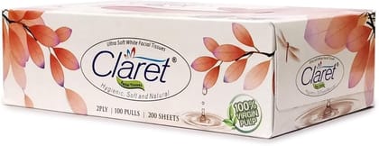 Claret Facial Tissue 100 Pull 20 * 20, 2PLY,Soft & Absorbent Party Disposable Napkins for Parties, Events, and Dining Use Pk 2