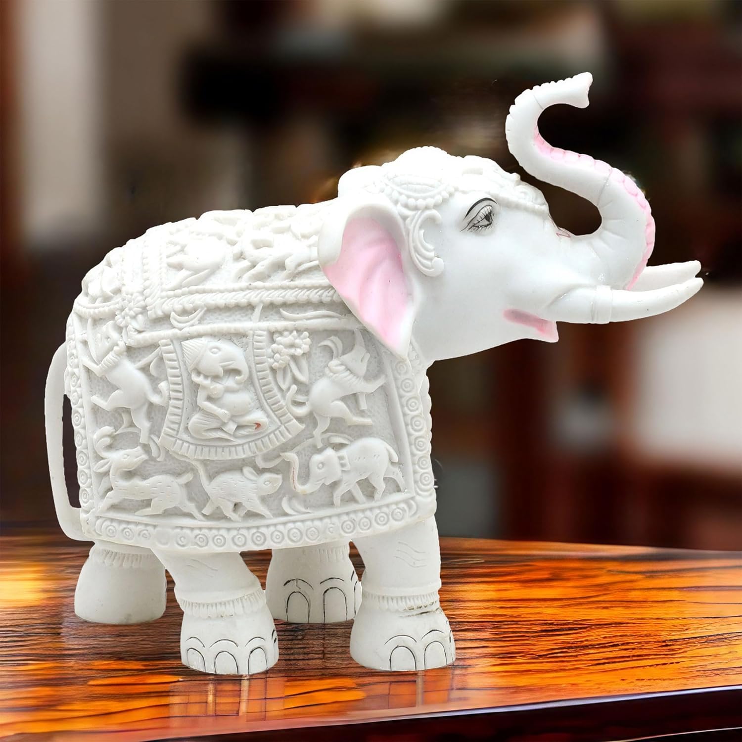 Manoj Art - Showpiece Big Size Marble Resin Aesthetic Statue Decorative Item for Home, 8 inch Elephant Decor for Home Vastu, Shelf, Study Room, Work Table (8 x 9 inch)