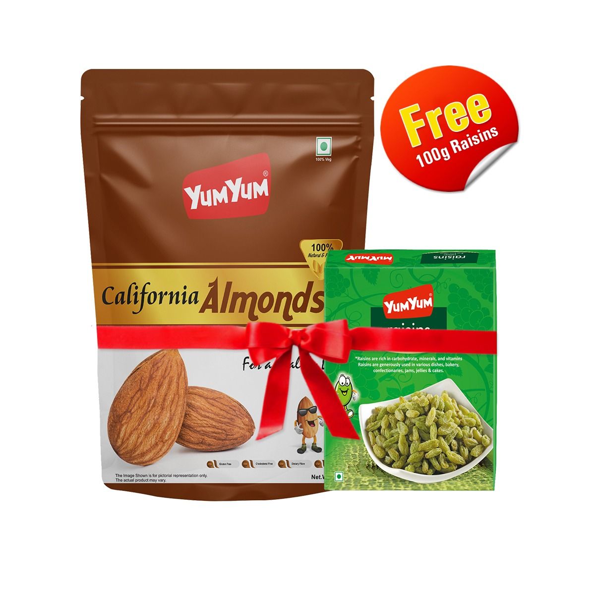 California Almond Badam Giri 1kg Pouch - Almonds -Free Raisin 100g Box