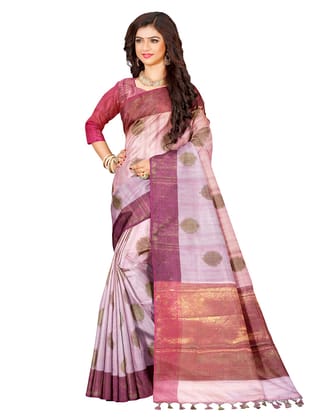  Women's Pink and Purple Floral Saree With Blouse Piece