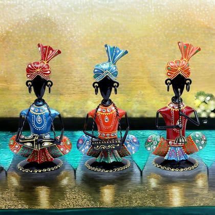 Manoj Art - Musicians Showpiece Set of 3 Tribal Musicians Iron Statue Table Decoration Item for Living Room, Home, Office, Gifts