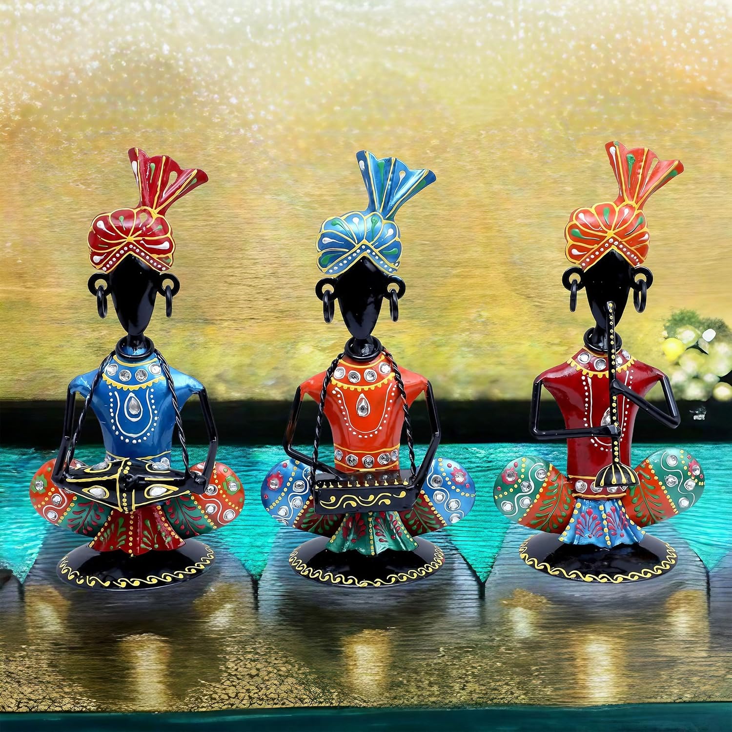 Manoj Art - Musicians Showpiece Set of 3 Tribal Musicians Iron Statue Table Decoration Item for Living Room, Home, Office, Gifts