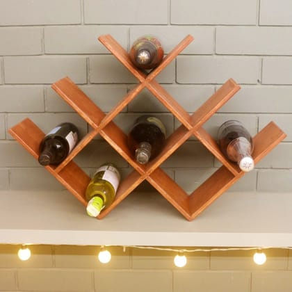 BARISH - Wine Bottle Holder | Handcrafted with Rubberwood | Hold 8 Bottles I Table Top Rack Stand for Wine Bottle I 18 x 27 x 7 Inches