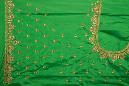  Green Saree Blouse With Stone Work