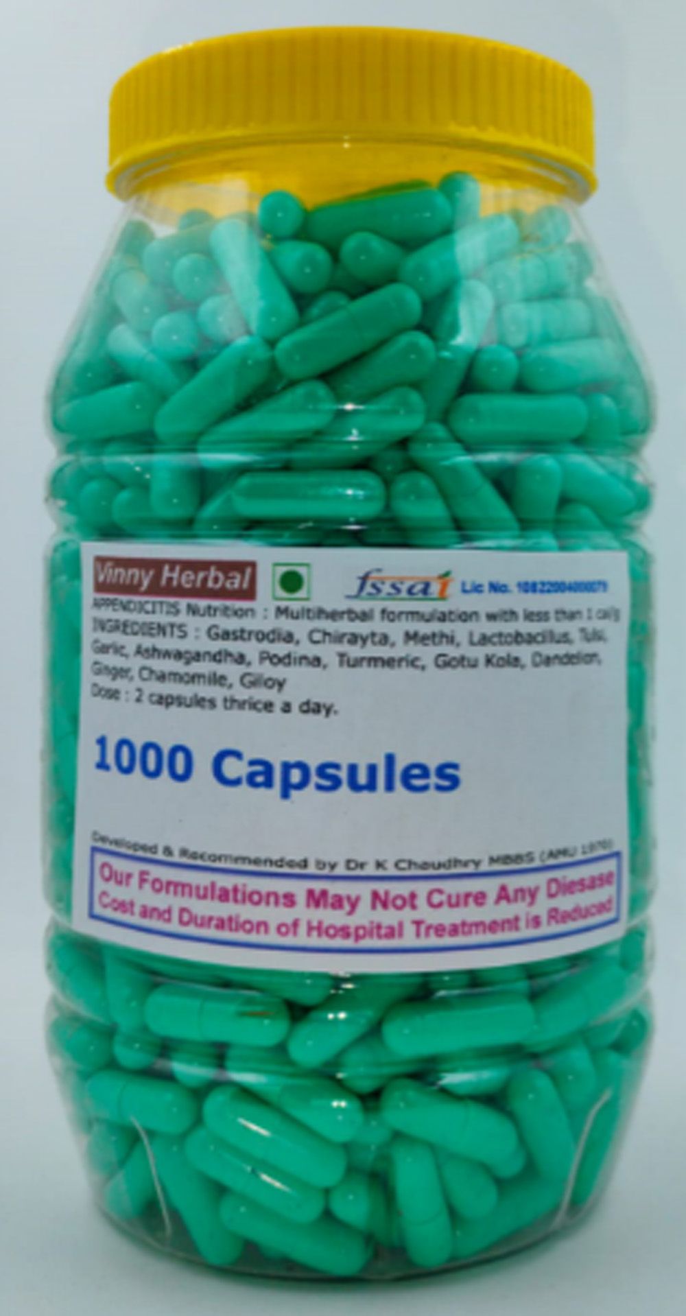 Appendicitis VH Herbal Supplement Capsules 600 Caps Jar