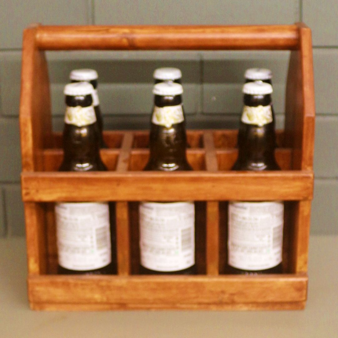 BARISH - Beer Carry Crate | Handcrafted with Rubberwood | Holds 6 Bottle I 11 x 13 x 6 Inches