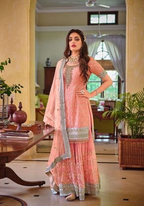 Light Pink Heavy Georgette Wedding Sharara Suits 1361