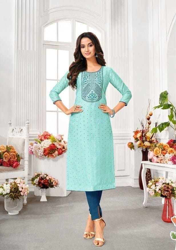 Light Blue Modal Silk All Over Butti Kurtis 40007