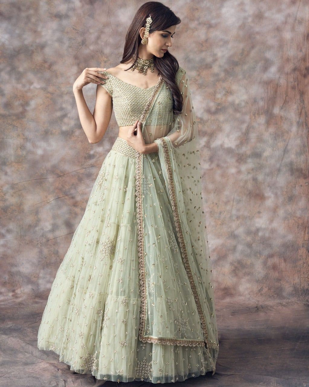 Pastel Green Wedding Lehenga V3-144