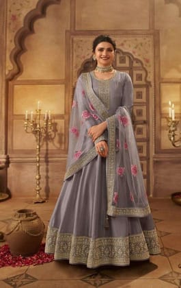 Light Purple Silk Anarkali Semi Stitch Wedding Gowns 63698