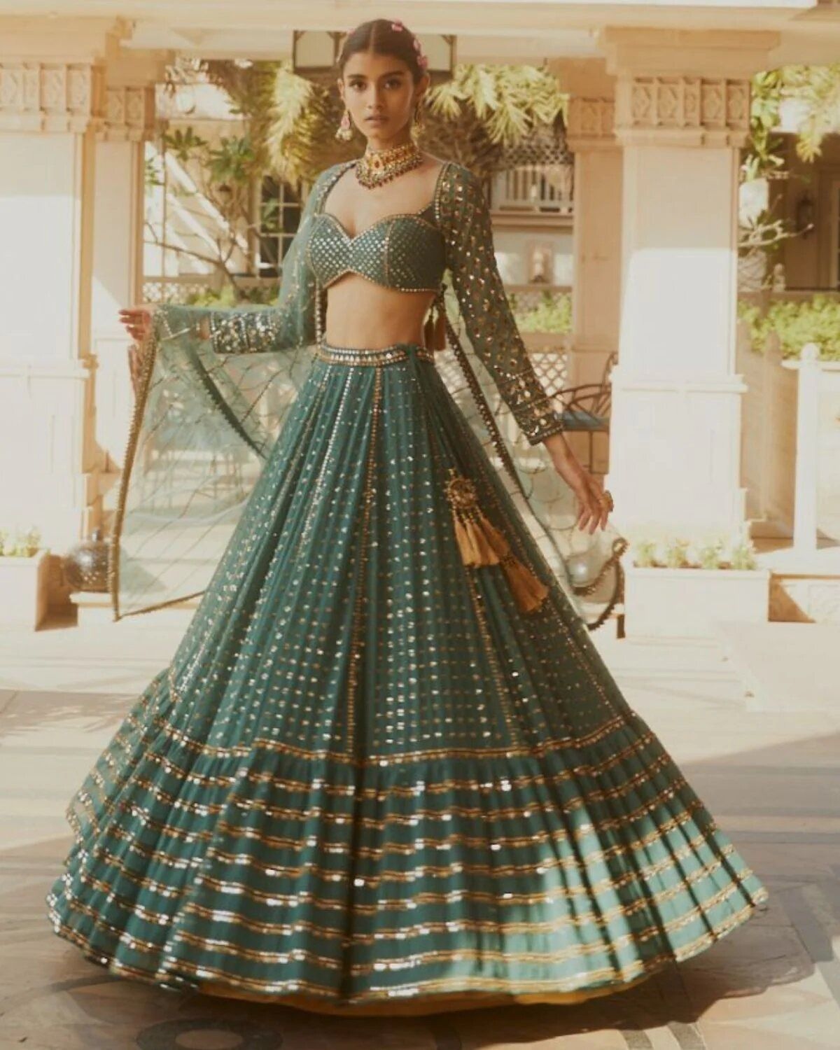 Heavy Georgette Green Wedding Lehenga V3-338