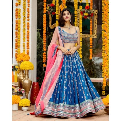 Heavy Chinon Silk Embroidery Work Wedding Lehenga E-026