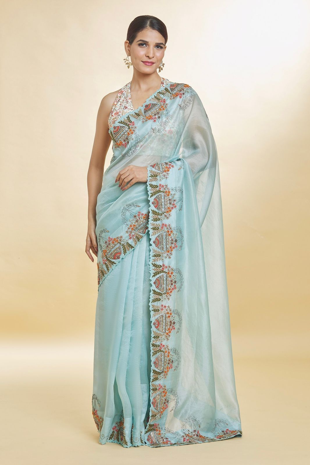 Blue Organza Silk Party Wear Sequins Work Saree 18059