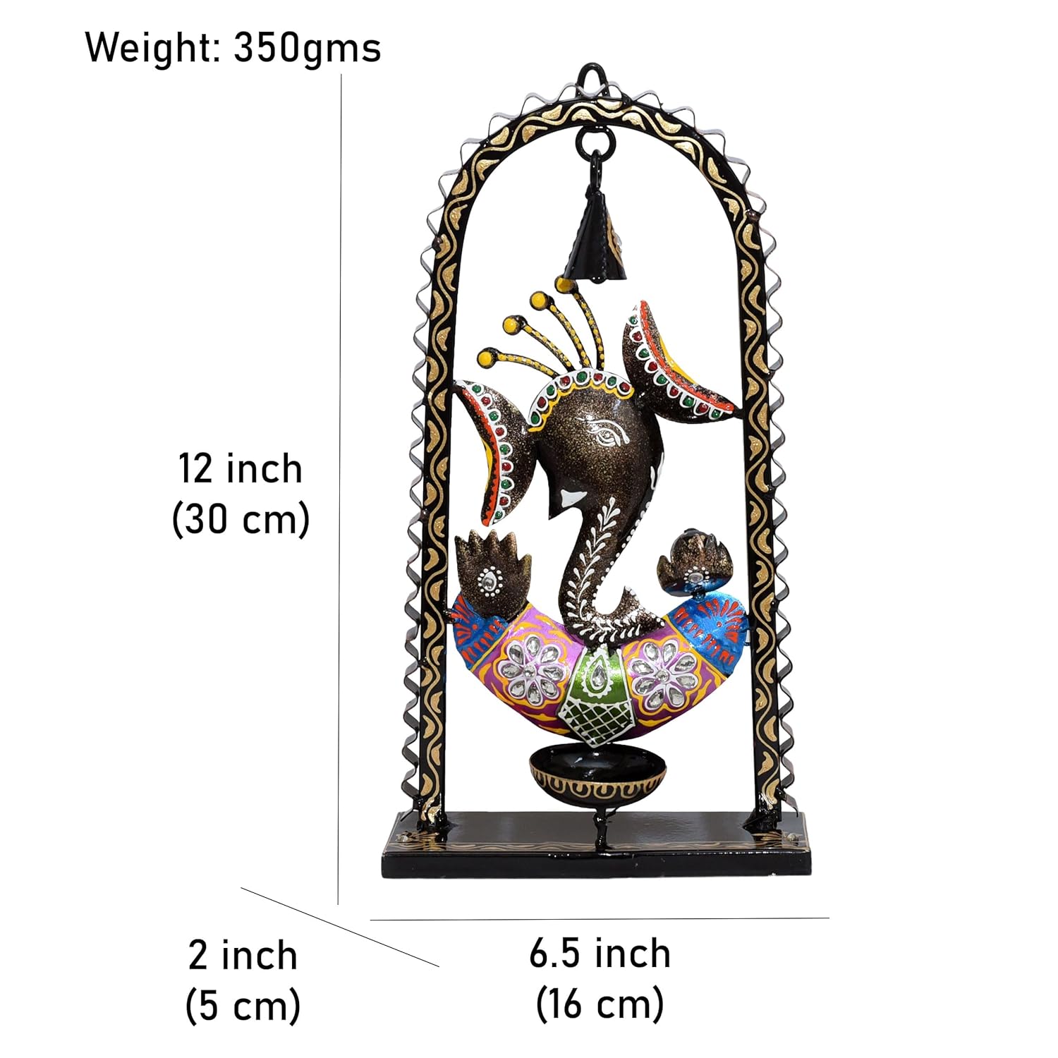 Prabha International -  Tea Light Candle Diya with Ringing Bell Decorative Metal Statue Showpiece for Living Room Home Decor, Tabletop, Diwali Gift