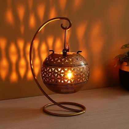 Prabha International - Hanging Metal Lantern with Stand, Antique Candle Holder, Vintage Lamp