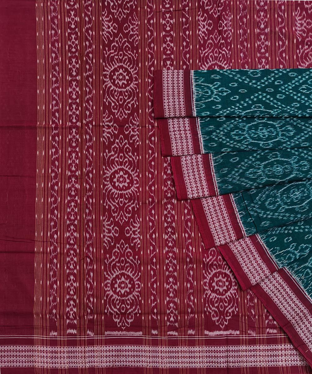 Green Maroon Sambalpuri Handwoven Single Ikat Cotton Saree SFCSAR1792