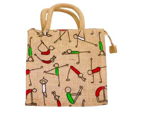 Eco-Friendly Jute Reusable Unique Printed Bag ideal for Tiffin Grocery Fruits Vegetable with Hard Grip Handle Big Reusable Hravy quality Bag for Men Women