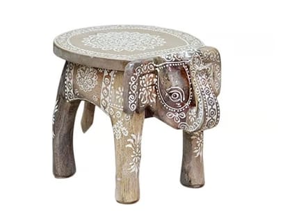 Prabha International - Wooden Painting Decorative Rajastani Painted Elephant Stool | Home Decorative Items| Showpiece(8 inch) (Mustard)