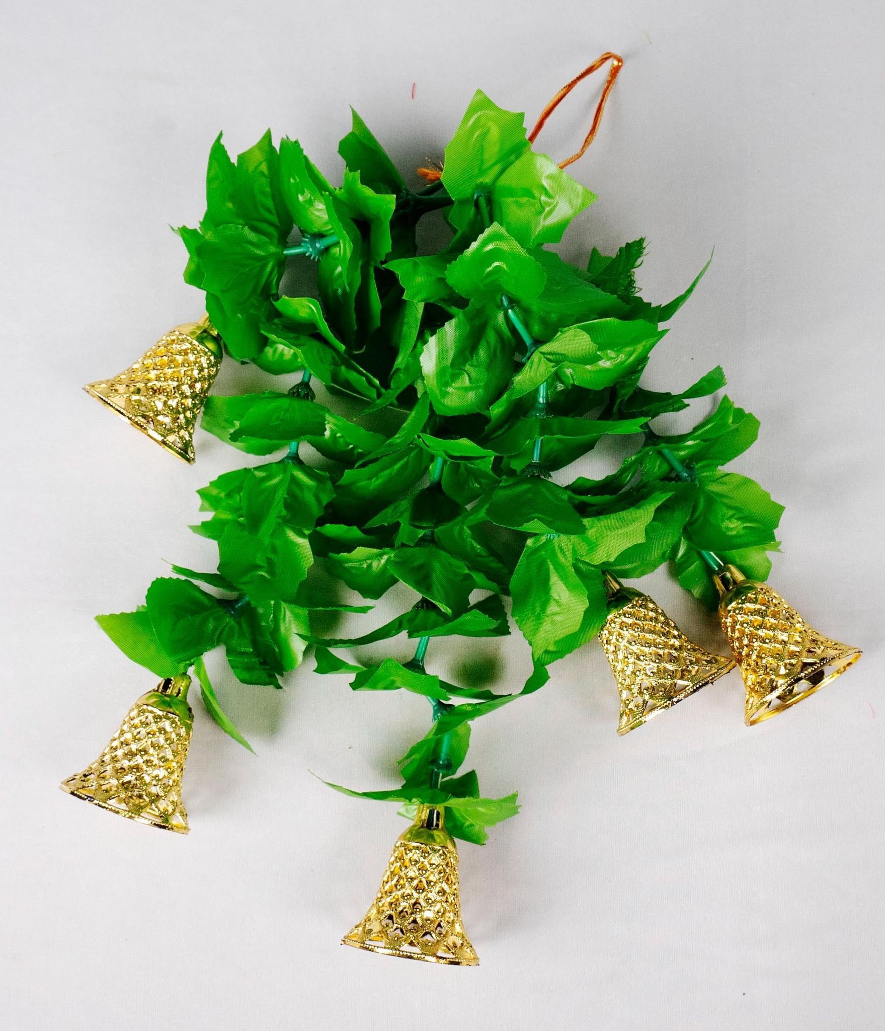 Artificial Green Leaf Garland with 5 Golden Bells