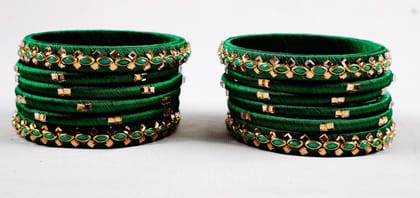  Green Silk Thread Bangle Set with Stone Work