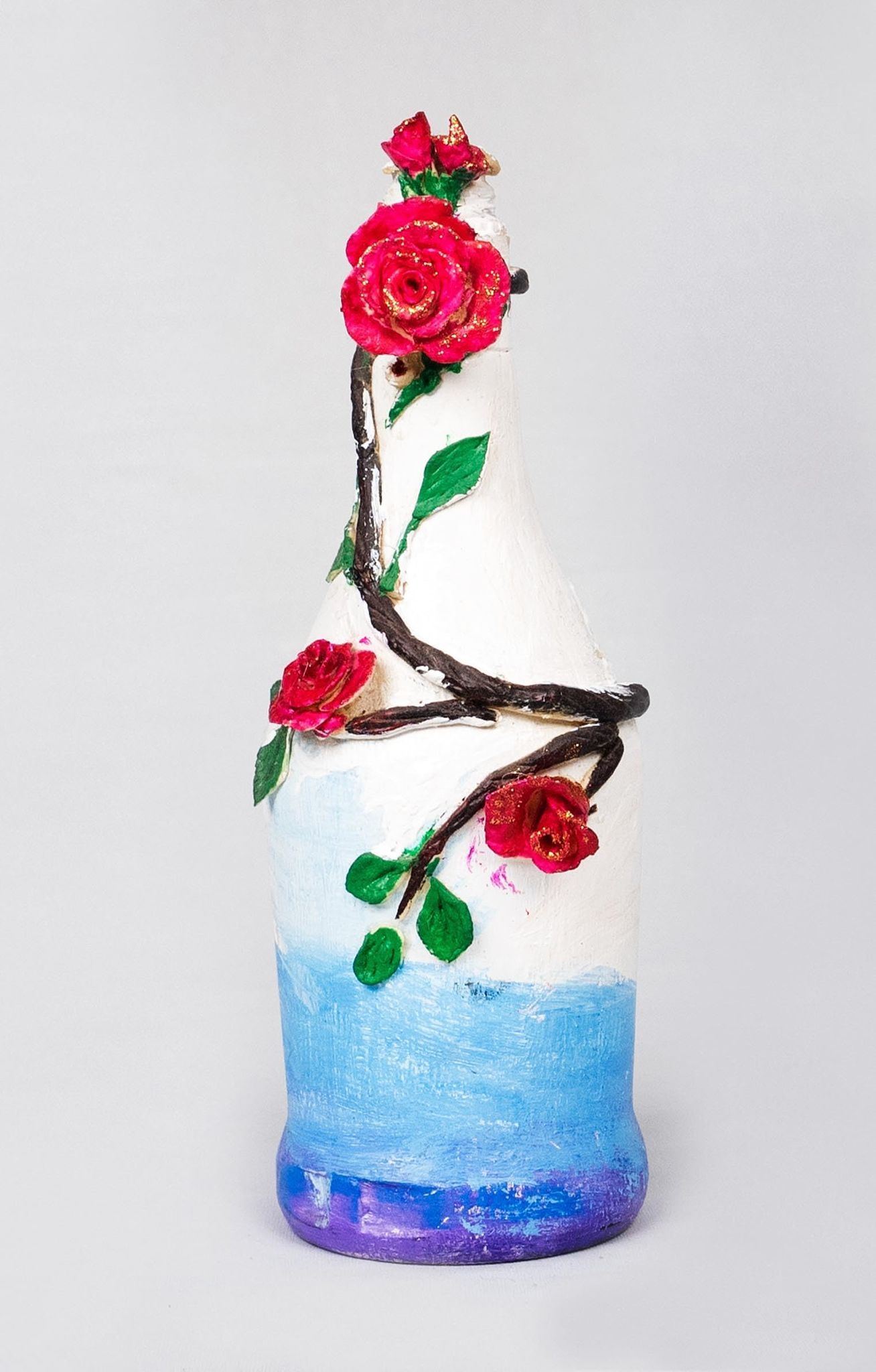  Hand painted decorative bottle vase with red roses