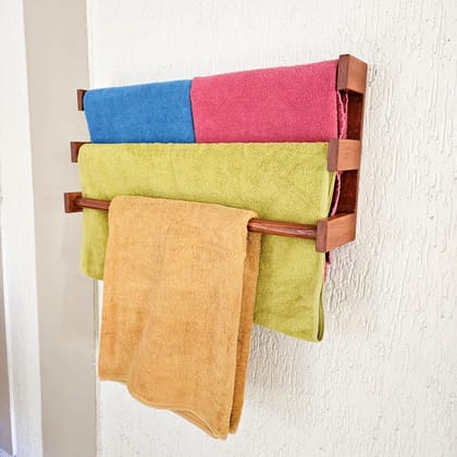 BARISH Home DECOR'S - Towel Holder Large | Wall Mount Towel Holder Organiser | Handcrafted with Rubberwood | Superior Finish & Unique Contemporary Design | 12 x 27.5 x 5.5 Inches